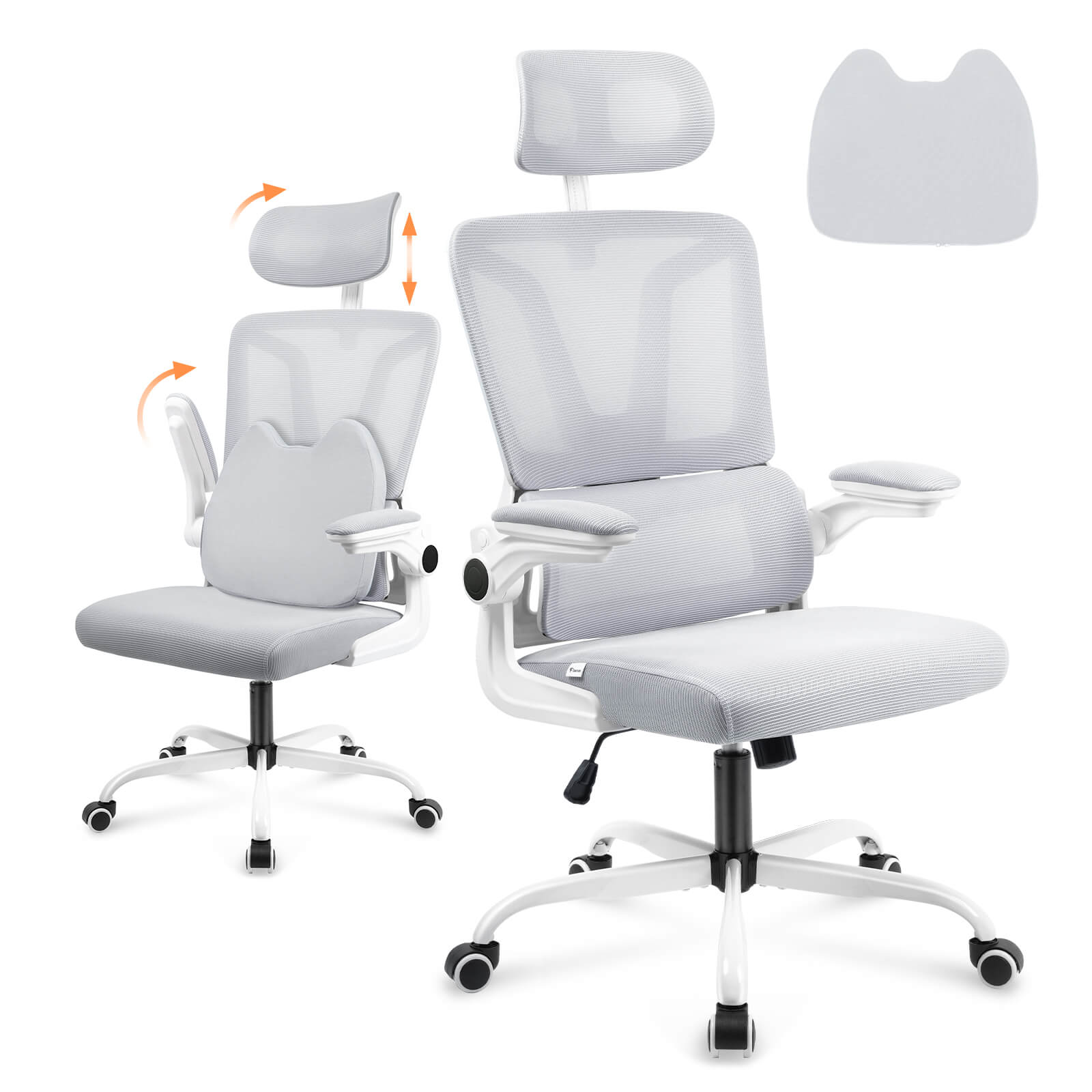 Soontrans Mesh Office Chair Desk Chairs for Good Posture White Gray